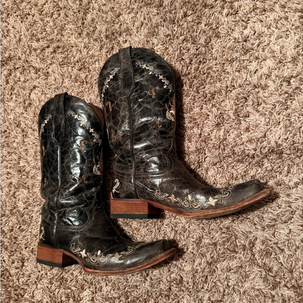 Circle G Black and Brown Heeled Boots with gold details